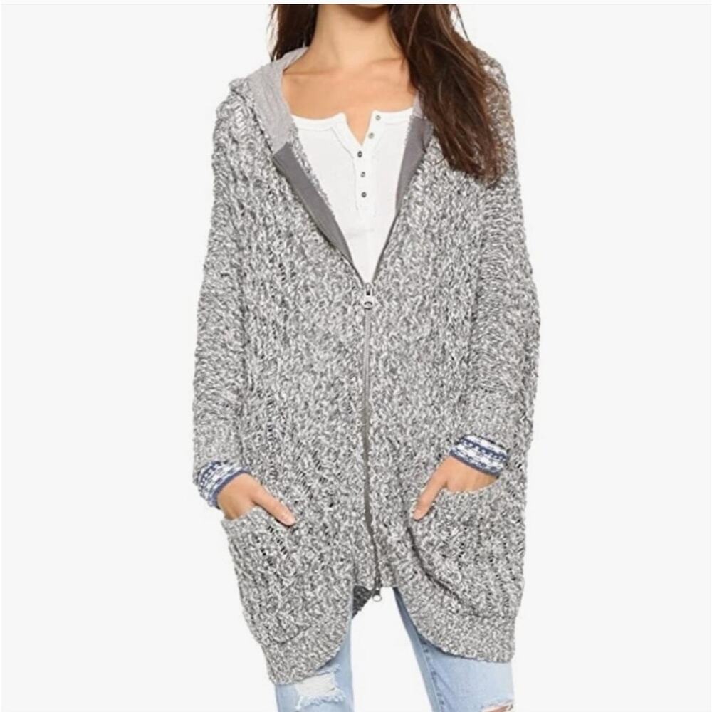 Boho Relaxed Open Knit Cardigan Gray XS Slouchy Oversized Free People Broadsands